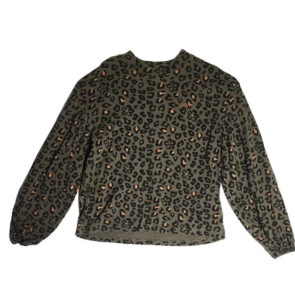 Vans Leopard Printed Boxy Mock Neck Long Sleeve T-Shirt Small